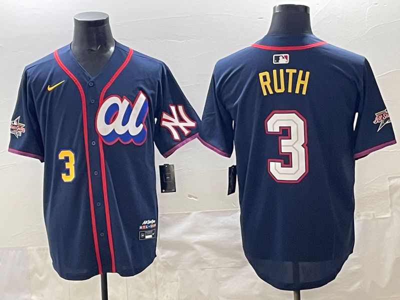 Men 2025 New York Yankees 3 Ruth Drak Blue All star Nike MLB Jersey style 06
